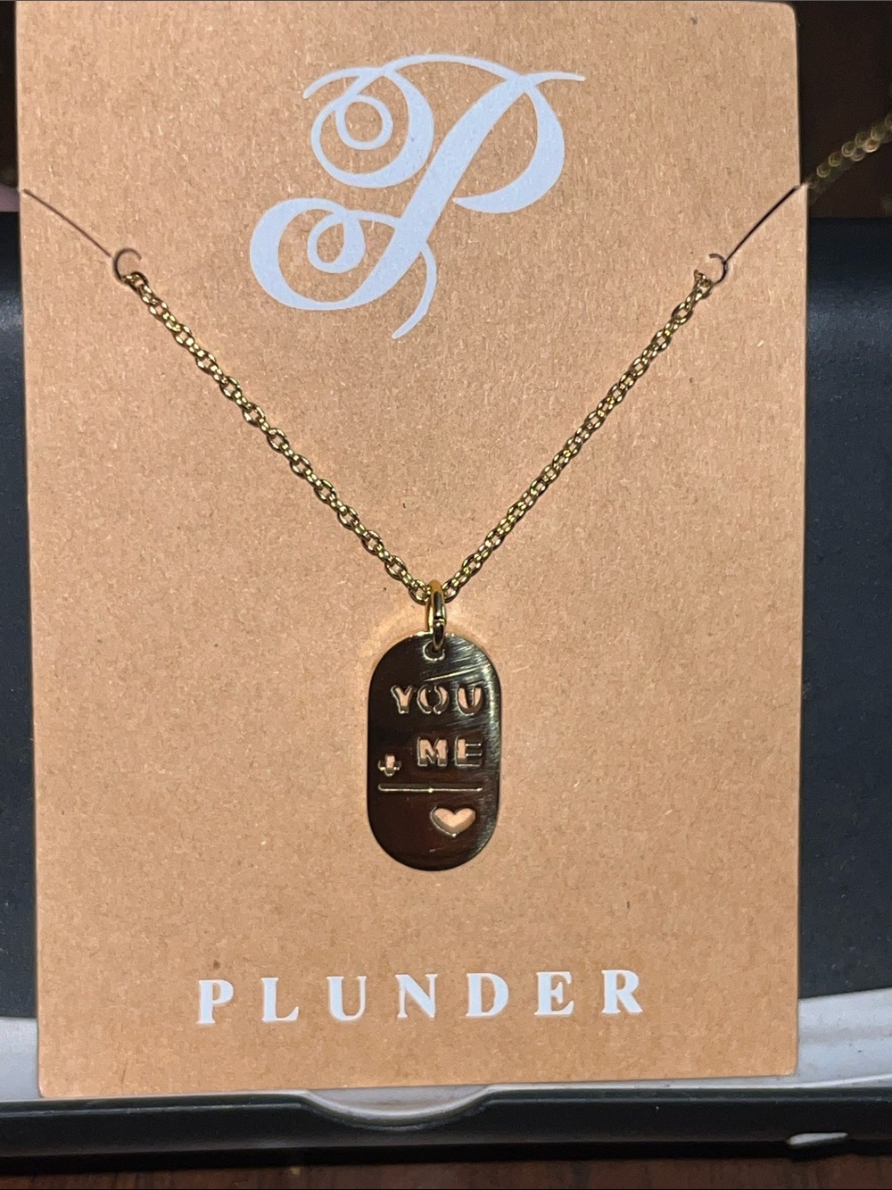 Plunder Gold-tone "You + Me" Oval Pendant Necklace NWOT